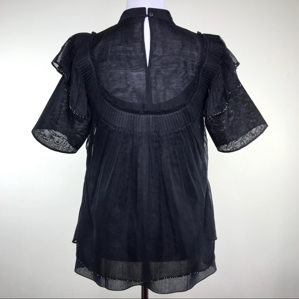 swgt Black Sheer Top Blouse Size S Chanderi Silk Pleats Layer India Designer Y2K - Picture 3 of 8
